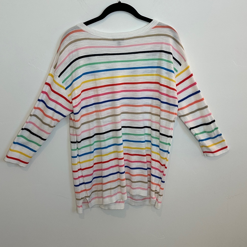 Talbots Multicolor Striped Knit V-neck Cotton Sweater Drop Sleeve Size Medium - Picture 6 of 8
